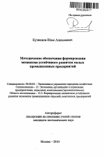 Методическое обеспечение формирования механизма устойчивого развития малых промышленных предприятий - тема автореферата по экономике, скачайте бесплатно автореферат диссертации в экономической библиотеке