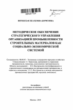Методическое обеспечение стратегического управления организацией промышленности строительных материалов как социально-экономической системой - тема автореферата по экономике, скачайте бесплатно автореферат диссертации в экономической библиотеке