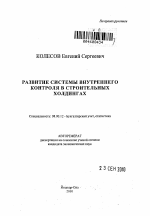 Развитие системы внутреннего контроля в строительных холдингах - тема автореферата по экономике, скачайте бесплатно автореферат диссертации в экономической библиотеке