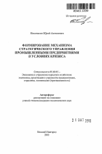 Формирование механизма стратегического управления промышленными предприятиями в условиях кризиса - тема автореферата по экономике, скачайте бесплатно автореферат диссертации в экономической библиотеке
