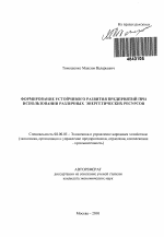 Формирование устойчивого развития предприятий при использовании различных энергетических ресурсов - тема автореферата по экономике, скачайте бесплатно автореферат диссертации в экономической библиотеке