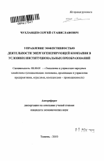 Управление эффективностью деятельности энергогенерирующей компании в условиях институциональных преобразований - тема автореферата по экономике, скачайте бесплатно автореферат диссертации в экономической библиотеке