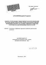 Оценка и управление эффективностью использования материальных и нематериальных факторов развития экономики региона на основе совершенствования системы сбалансированных показателей - тема автореферата по экономике, скачайте бесплатно автореферат диссертации в экономической библиотеке