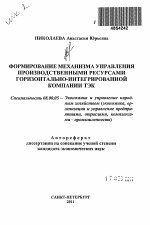 Формирование механизма управления производственными ресурсами горизонтально-интегрированной компании ТЭК - тема автореферата по экономике, скачайте бесплатно автореферат диссертации в экономической библиотеке
