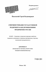 Совершенствование государственной поддержки малых промышленных предприятий в России - тема автореферата по экономике, скачайте бесплатно автореферат диссертации в экономической библиотеке