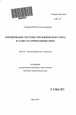 Формирование системы управленческого учета и аудита в строительной сфере - тема автореферата по экономике, скачайте бесплатно автореферат диссертации в экономической библиотеке