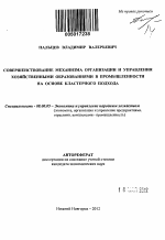 Совершенствование механизма организации и управления хозяйственными образованиями в промышленности на основе кластерного подхода - тема автореферата по экономике, скачайте бесплатно автореферат диссертации в экономической библиотеке