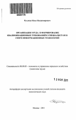 Организация труда и формирование квалификационных требований к специалистам в сфере информационных технологий - тема автореферата по экономике, скачайте бесплатно автореферат диссертации в экономической библиотеке