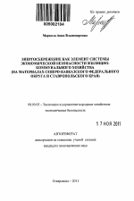 Энергосбережение как элемент системы экономической безопасности жилищно-коммунального хозяйства - тема автореферата по экономике, скачайте бесплатно автореферат диссертации в экономической библиотеке