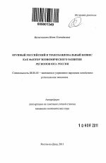 Крупный российский и транснациональный бизнес как фактор экономического развития регионов юга России - тема автореферата по экономике, скачайте бесплатно автореферат диссертации в экономической библиотеке