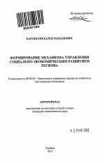 Формирование механизма управления социально-экономическим развитием региона - тема автореферата по экономике, скачайте бесплатно автореферат диссертации в экономической библиотеке