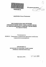 Методическое обеспечение оценки воздействия социальной сферы на инновационное развитие экономики на мезоуровне - тема автореферата по экономике, скачайте бесплатно автореферат диссертации в экономической библиотеке