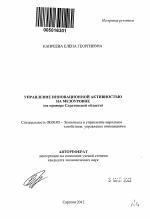 Управление инновационной активностью на мезоуровне - тема автореферата по экономике, скачайте бесплатно автореферат диссертации в экономической библиотеке