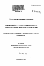 Родительский труд: содержание и особенности реализации в малых городах Уральского региона - тема автореферата по экономике, скачайте бесплатно автореферат диссертации в экономической библиотеке