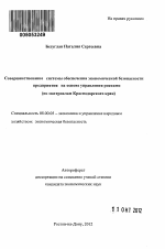 Совершенствование системы обеспечения экономической безопасности предприятия на основе управления рисками - тема автореферата по экономике, скачайте бесплатно автореферат диссертации в экономической библиотеке