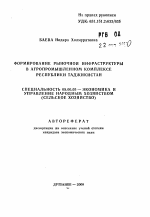 Формирование рыночной инфраструктуры в агропромышленном комплексе Республики Таджикистан - тема автореферата по экономике, скачайте бесплатно автореферат диссертации в экономической библиотеке
