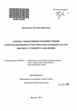 Оценка эффективности инвестиций в инновационной научно-образовательный кластер высшего учебного заведения - тема автореферата по экономике, скачайте бесплатно автореферат диссертации в экономической библиотеке