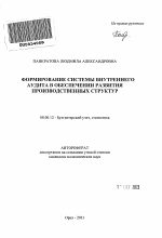 Формирование системы внутреннего аудита в обеспечении развития производственных структур - тема автореферата по экономике, скачайте бесплатно автореферат диссертации в экономической библиотеке