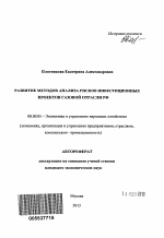 Развитие методов анализа рисков инвестиционных проектов газовой отрасли РФ - тема автореферата по экономике, скачайте бесплатно автореферат диссертации в экономической библиотеке