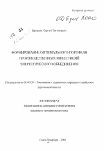 Формирование оптимального портфеля производственных инвестиций энергетического объединения - тема автореферата по экономике, скачайте бесплатно автореферат диссертации в экономической библиотеке