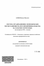 Система организационно-экономических мер по развитию малого предпринимательства на сельских территориях - тема автореферата по экономике, скачайте бесплатно автореферат диссертации в экономической библиотеке