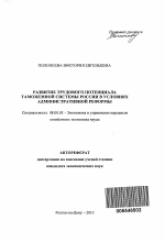 Развитие трудового потенциала таможенной системы России в условиях административной реформы - тема автореферата по экономике, скачайте бесплатно автореферат диссертации в экономической библиотеке