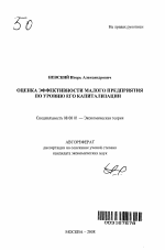 Оценка эффективности малого предприятия по уровню его капитализации - тема автореферата по экономике, скачайте бесплатно автореферат диссертации в экономической библиотеке