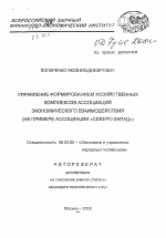 Управление формированием хозяйственных комплексов ассоциаций экономического взаимодействия - тема автореферата по экономике, скачайте бесплатно автореферат диссертации в экономической библиотеке