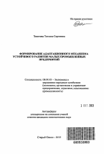 Формирование адаптационного механизма устойчивого развития малых промышленных предприятий - тема автореферата по экономике, скачайте бесплатно автореферат диссертации в экономической библиотеке