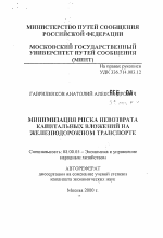 Минимизация риска невозврата капитальных вложений на железнодорожном транспорте - тема автореферата по экономике, скачайте бесплатно автореферат диссертации в экономической библиотеке