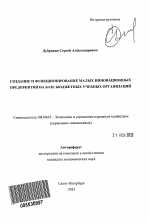 Создание и функционирование малых инновационных предприятий на базе бюджетных учебных организаций - тема автореферата по экономике, скачайте бесплатно автореферат диссертации в экономической библиотеке