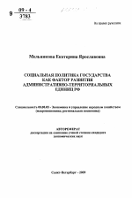 Социальная политика государства как фактор развития административно-территориальных единиц РФ - тема автореферата по экономике, скачайте бесплатно автореферат диссертации в экономической библиотеке