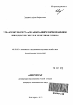 Управление процессами рационального использования природных ресурсов в экономике региона - тема автореферата по экономике, скачайте бесплатно автореферат диссертации в экономической библиотеке