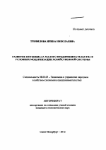 Развитие потенциала малого предпринимательства в условиях модернизации хозяйственной системы - тема автореферата по экономике, скачайте бесплатно автореферат диссертации в экономической библиотеке