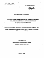 ФОРМИРОВАНИЕ ЭФФЕКТИВНОЙ СИСТЕМЫ УПРАВЛЕНИЯ СЕЛЬСКИМ ХОЗЯЙСТВОМ В РЕГИОНАЛЬНОМ АПК (НА ПРИМЕРЕ САРАТОВСКОЙ ОБЛАСТИ) - тема автореферата по экономике, скачайте бесплатно автореферат диссертации в экономической библиотеке