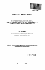 Совершенствование механизма обеспечения экономической безопасности субъектов системы здравоохранения - тема автореферата по экономике, скачайте бесплатно автореферат диссертации в экономической библиотеке