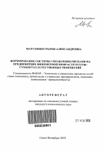 Формирование системы управления рисками на предприятиях инженерной инфраструктуры-субъектах естественных монополий - тема автореферата по экономике, скачайте бесплатно автореферат диссертации в экономической библиотеке