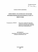 Эффективное стратегическое управление промышленными предприятиями на макро- и микроуровне - тема автореферата по экономике, скачайте бесплатно автореферат диссертации в экономической библиотеке