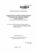 Формирование и развитие производственной инфраструктуры сельского хозяйства Таджикистана в новых условиях хозяйствования - тема автореферата по экономике, скачайте бесплатно автореферат диссертации в экономической библиотеке