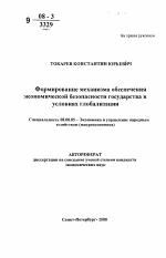 Формирование механизма обеспечения экономической безопасности государства в условиях глобализации - тема автореферата по экономике, скачайте бесплатно автореферат диссертации в экономической библиотеке