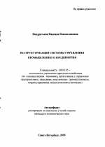 Реструктуризация системы управления промышленного предприятия - тема автореферата по экономике, скачайте бесплатно автореферат диссертации в экономической библиотеке