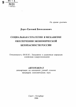 Социальная стратегия в механизме обеспечения экономической безопасности России - тема автореферата по экономике, скачайте бесплатно автореферат диссертации в экономической библиотеке