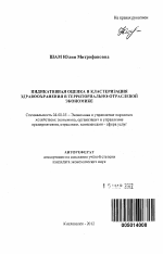 Индикативная оценка и кластеризация здравоохранения в территориально-отраслевой экономике - тема автореферата по экономике, скачайте бесплатно автореферат диссертации в экономической библиотеке