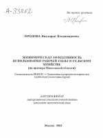 ЭКОНОМИЧЕСКАЯ ЭФФЕКТИВНОСТЬ ИСПОЛЬЗОВАНИЯ РАБОЧЕЙ СИЛЫ В СЕЛЬСКОМ ХОЗЯЙСТВЕ (НА ПРИМЕРЕ МОСКОВСКОЙ ОБЛАСТИ) - тема автореферата по экономике, скачайте бесплатно автореферат диссертации в экономической библиотеке