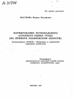 ФОРМИРОВАНИЕ РЕГИОНАЛЬНОГО АГРАРНОГО РЫНКА ТРУДА (НА ПРИМЕРЕ УЛЬЯНОВСКОЙ ОБЛАСТИ) - тема автореферата по экономике, скачайте бесплатно автореферат диссертации в экономической библиотеке