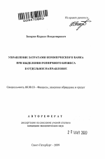 Управление затратами коммерческого банка при выделении розничного бизнеса в отдельное направление - тема автореферата по экономике, скачайте бесплатно автореферат диссертации в экономической библиотеке