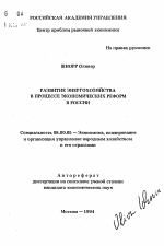 Развитие энергохозяйства в процессе экономических реформ в России - тема автореферата по экономике, скачайте бесплатно автореферат диссертации в экономической библиотеке