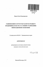 Развитие инфраструктуры малого и среднего предпринимательства в условиях становления инновационной экономики - тема автореферата по экономике, скачайте бесплатно автореферат диссертации в экономической библиотеке