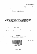 Оценка экономической эффективности инвестиций с государственным участием в глубокую переработку нефти - тема автореферата по экономике, скачайте бесплатно автореферат диссертации в экономической библиотеке