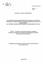 Управление информационными потоками как средство повышения эффективности хозяйственной деятельности предприятия - тема автореферата по экономике, скачайте бесплатно автореферат диссертации в экономической библиотеке